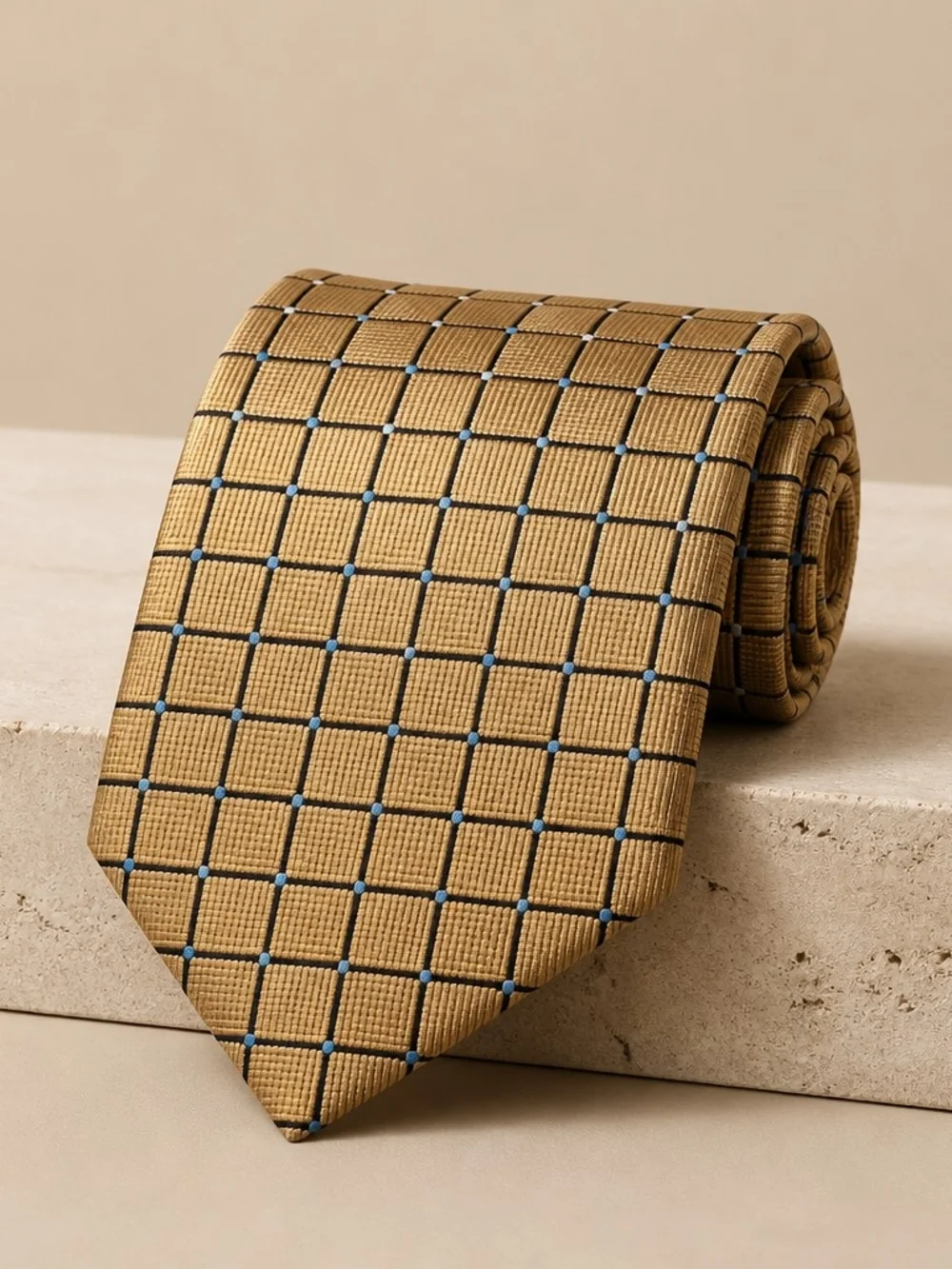 JOS. A. BANK GOLD & BABY BLUE 100% SILK NECKTIE 58 x 3.5 Inches